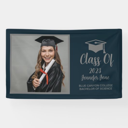 Modern Script Silver 2023 Custom Afstuderen Square Spandoek (Horizontaal)