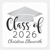 Modern Script Silver 2025 Custom Afstuderen Vierkante Sticker (Voorkant)