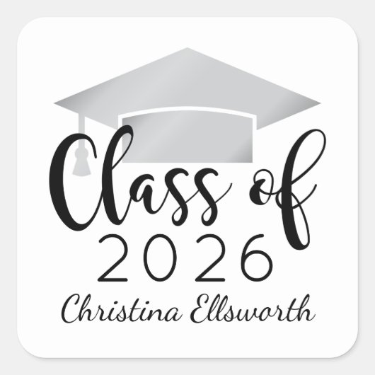 Modern Script Silver 2025 Custom Afstuderen Vierkante Sticker (Voorkant)