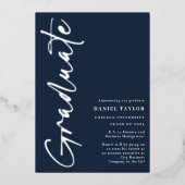 Modern Script Silver Foil Afstuderen Aankondiging (Voorkant)