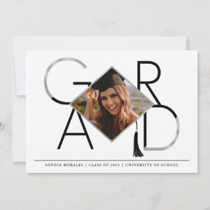 Modern Script Silver Tassel Afstudeerder Fotocolla Kaart