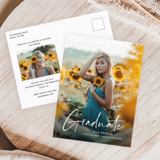 Modern Script Simple Photo Afstuderen Uitnodiging Briefkaart