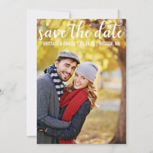 Modern script | Sla de datum-paar-fotokaart op Save The Date (Voorkant)