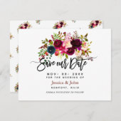 Modern script slaat onze datum op, Waterverf bloem Save The Date (Voorkant / Achterkant)