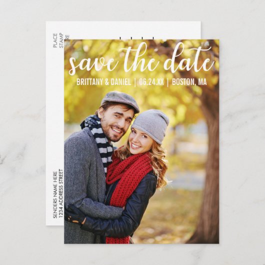 Modern script | Sparen de Foto van het Datumpaar Briefkaart (Voorkant / Achterkant)