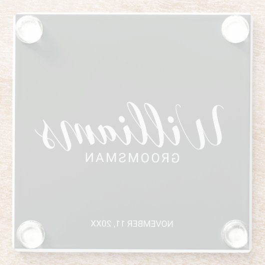 Modern script - speciaal gepersonaliseerd Groomsma Glazen Onderzetter (Achterkant)