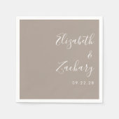 Modern Script Taupe Bruiloft Servet (Voorkant)