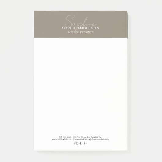 Modern Script Taupe Zakelijk Post-it® Notes (Voorkant)