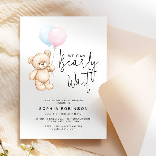 Modern script Teddy Bear Minimalistisch Baby showe Kaart