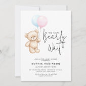 Modern script Teddy Bear Minimalistisch Baby showe Kaart (Voorkant)