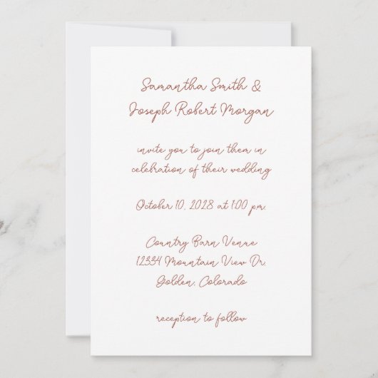 Modern Script Terra Cotta en White Wedding Kaart (Voorkant)