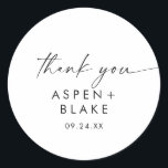 Modern Script Thank You Wedding Favor Sticker<br><div class="desc">These modern script thank you wedding favor stickers are perfect for a minimalist wedding reception. The simple black and white design features unique industrial lettering typography with modern boho style. Customizable in any color. Keep the design minimal and elegant, as is, or personalize it by adding your own graphics and...</div>