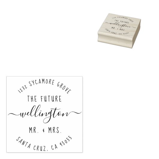 Modern script "The Future Mr & Mrs" retouradres Rubberstempel (Gestempeld)