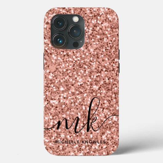 Modern Script Trendy Roos Gold Glitter Monogram Case-Mate iPhone Case (Achterkant)