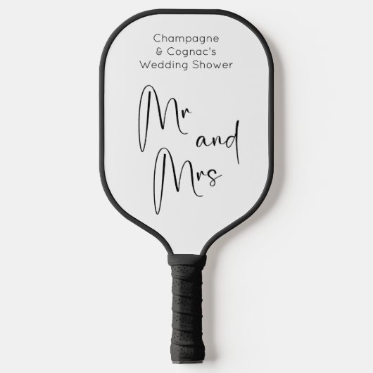 Modern Script Trouwdouche Mr. en Mrs. Pickleball Paddle (Voorkant)