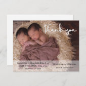 Modern Script Twins Foto Baby shower Bedankt (Voorkant / Achterkant)