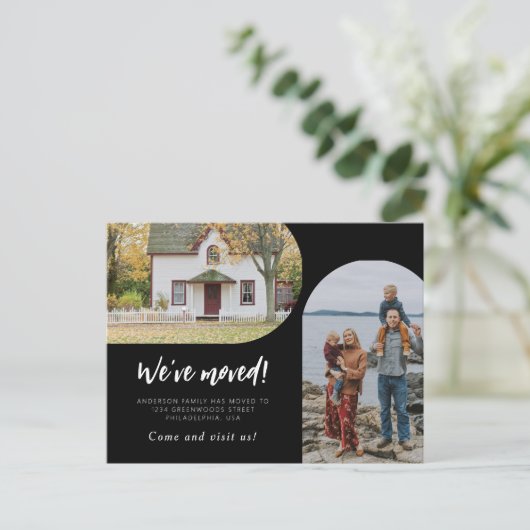 Modern Script Two Arch Photo We hebben Black verpl Aankondigingskaart (Staand voorkant)