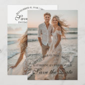 Modern Script Two Beach Photos Destination Wedding Save The Date (Voorkant / Achterkant)
