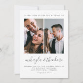Modern Script Two Photo Wedding Invitation Kaart (Voorkant)