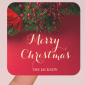 Modern Script Typografie Red Merry Christmas Vierkante Sticker