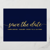 Modern Script Typography Blue Gold Wedding Folie Uitnodiging Briefkaart (Voorkant)