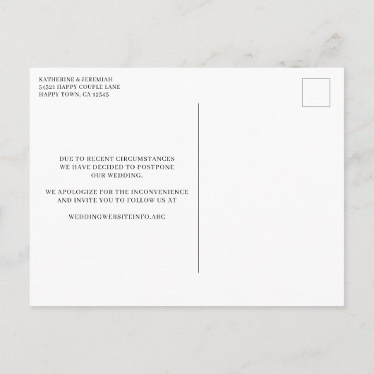 Modern Script Uitgestelde bruiloft Wijzig de datum Briefkaart (Achterkant)