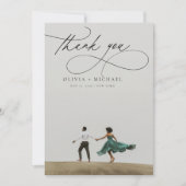 Modern Script Unieke minimalistische foto bruiloft Bedankkaart (Voorkant)