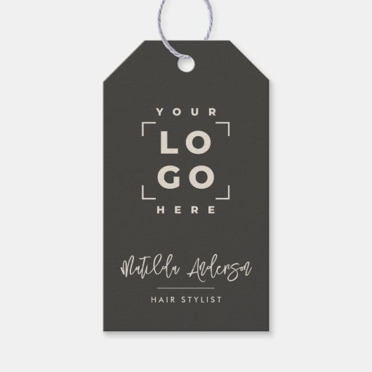 Modern script uw logo bedrijf branding zwart cadeaulabel (Voorkant)