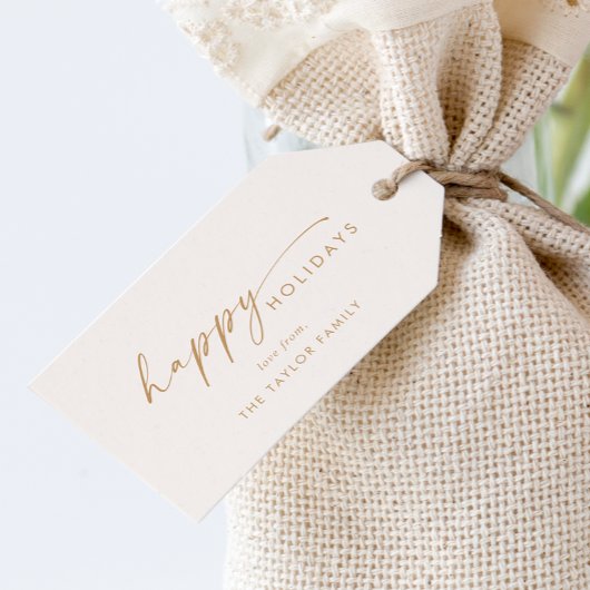 Modern script | Vakantie voor de Cream Gold Holida Cadeaulabel