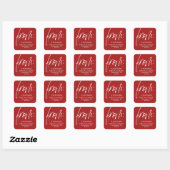 Modern script van rood wit retouradres vierkante sticker (Vel)