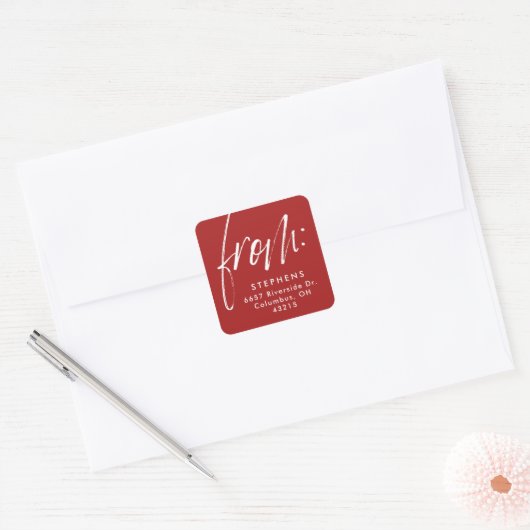 Modern script van rood wit retouradres vierkante sticker (Envelop)