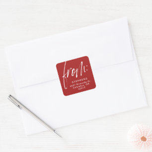 Modern script van rood wit retouradres vierkante sticker