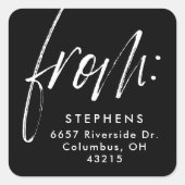 Modern script van zwart wit retouradres vierkante sticker (Voorkant)