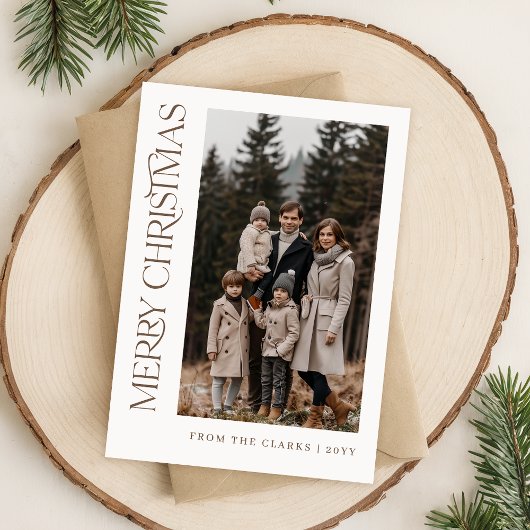 Modern script Verticale Twee foto familie Kerstmis Feestdagenkaart
