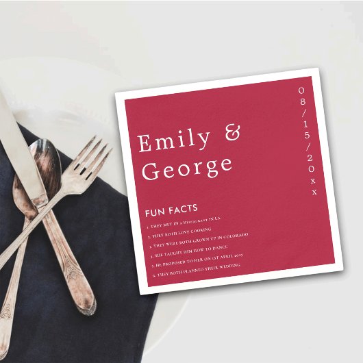 Modern Script Viva Magenta Fun Facts Wedding Servet