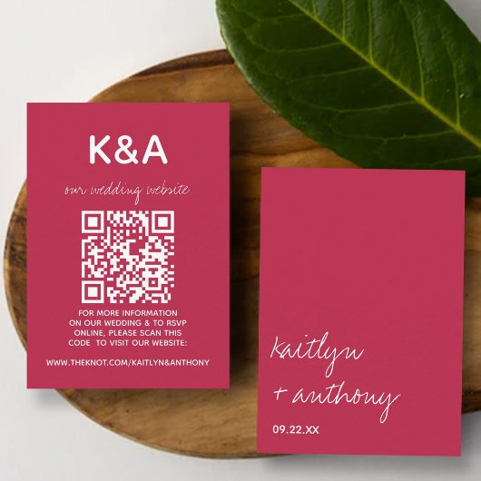 Modern Script Viva Magenta minimalistisch huwelijk Informatiekaartje