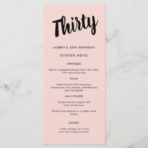 Modern script voor 30e verjaardag menu