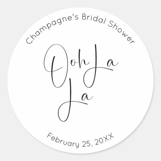Modern Script Vrijgezellenfeest Ooh La La Ronde Sticker (Voorkant)