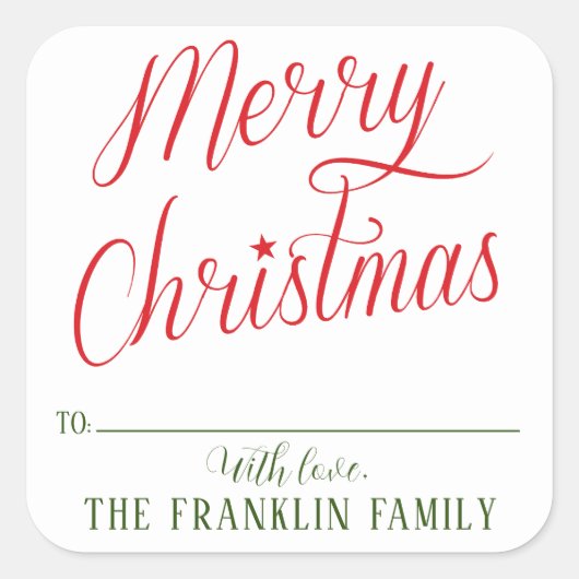 Modern Script Vrolijk kerstcadeau Vierkante Sticker (Voorkant)