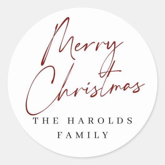 Modern Script Vrolijk Kerstfeest Aangepaste famili Ronde Sticker (Voorkant)