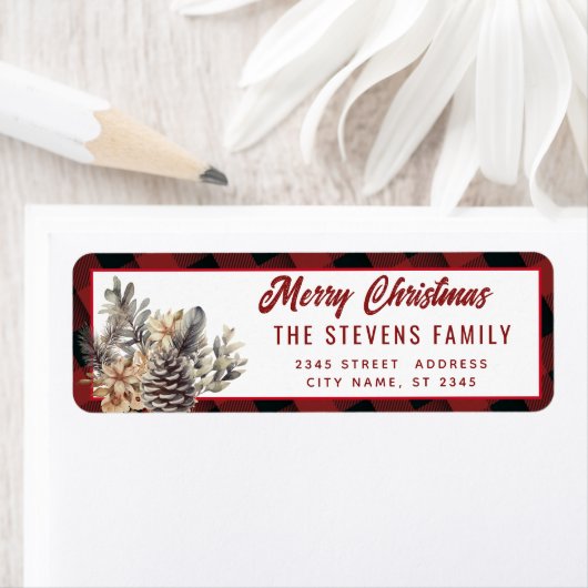 Modern script Vrolijk kerstgrenen kegel bloemig Etiket (Insitu)