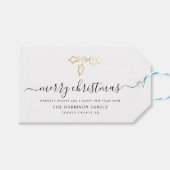 Modern Script Vrolijk Kerstmisgoud Mistletoe Cadeaulabel (Voorkant (Horizontaal))