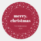 Modern script Vrolijk kerstvakantie rood Ronde Sticker (Voorkant)