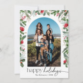 Modern Script w / Elegante Botanische Boog 1 Foto Feestdagenkaart (Voorkant)