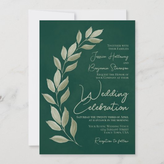 Modern Script Waterverf Emerald Greenery Wedding Kaart (Voorkant)