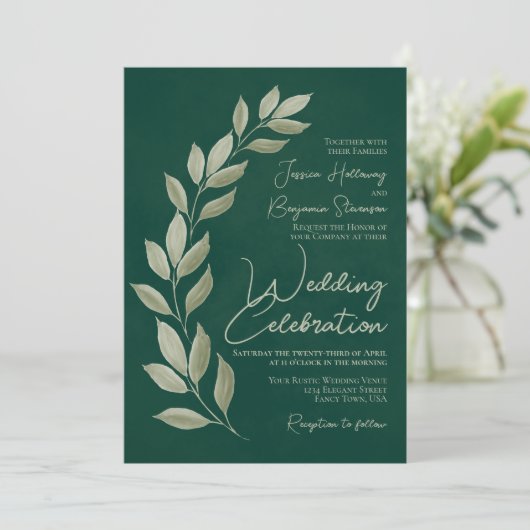 Modern Script Waterverf Emerald Greenery Wedding Kaart (Staand voorkant)