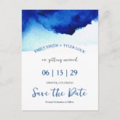 Modern Script Waterverf Indigo Blue Bewaar de datu Aankondigingskaart (Voorkant)