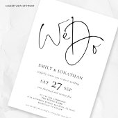 Modern script We doen 3 foto's QR-code bruiloft Kaart