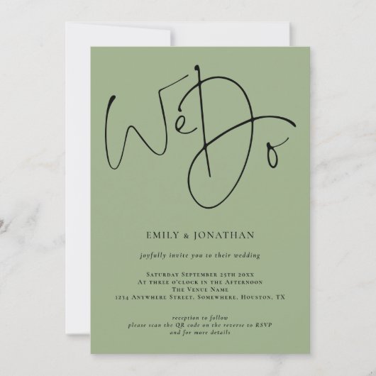 Modern script We gebruiken Groene QR Code Weddensc Kaart (Voorkant)
