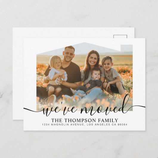 Modern script We hebben een nieuwe thuisfoto verpl Aankondigingskaart (Voorkant / Achterkant)